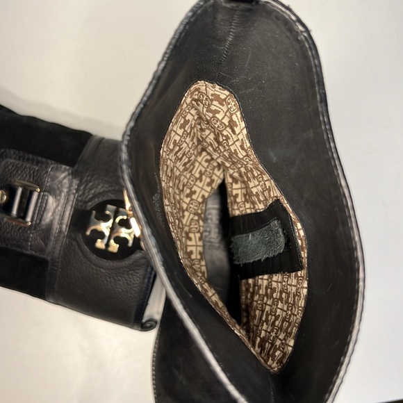 Tory Burch Boots Black Leather Suede Mid Calf Side Zip Logo Women’s Size 8.5 - Picture 14 of 16